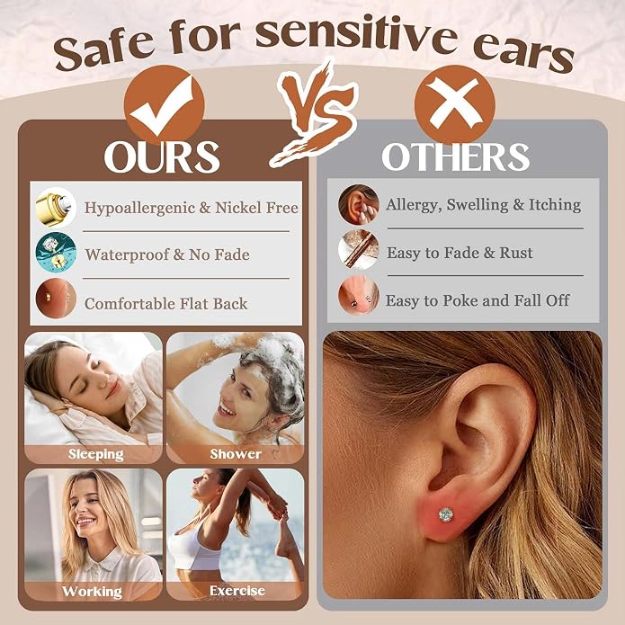 Jstyle Hypoallergenic 14K Gold Plated Stud Hoop Earrings for Women Men Surgical Stainless Steel Flat Back Earrings Small Huggie Hoops Cartilage Earring Set for Multiple Piercing Jewelry Gift for Women