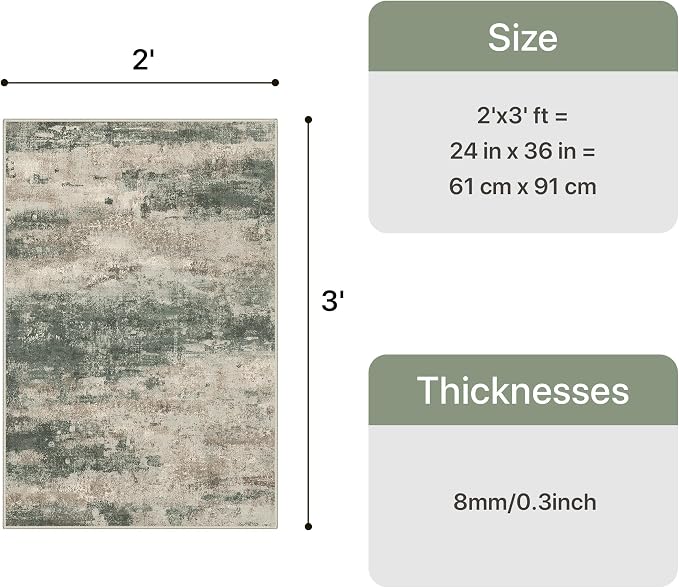 GENIMO 2x3 Rugs for Entryway, Washable Bathroom Kitchen Rugs Non Slip, Modern Abstract Soft Small Area Rug Indoor, Low Pile Throw Carpet, Sage Sand