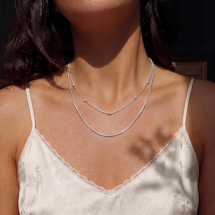 Tewiky Layered Necklaces for Women Non Tarnish- Chunky 14k Gold Plated Herringbone/Snake/Rope/Box/Cuban Link Chain for Women Waterproof Layering Stack Choker Necklace Trendy Dainty Tarnish Free Jewelry Set