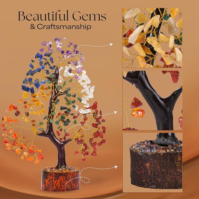 Seven Chakra Gemstone Tree With Chakra Pendant, Crystal Tree, Fake Plants Home Decor, Crystals, Birthday Gifts for Women, Crystals and Healing Stones, Office Desk Accessories, Room Decor, Gifts 10-12"