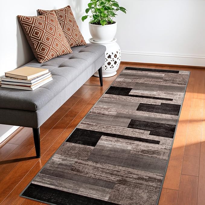 LIANLAM 2x6 Washable Runner Rug for Hallway&Kitchen(2x6,Chocolate) | Non-Slip Long Carpet with Vintage Checkered Design, Low Pile,Stain Resistant Easy Clean Floor Mat for High Traffic Areas