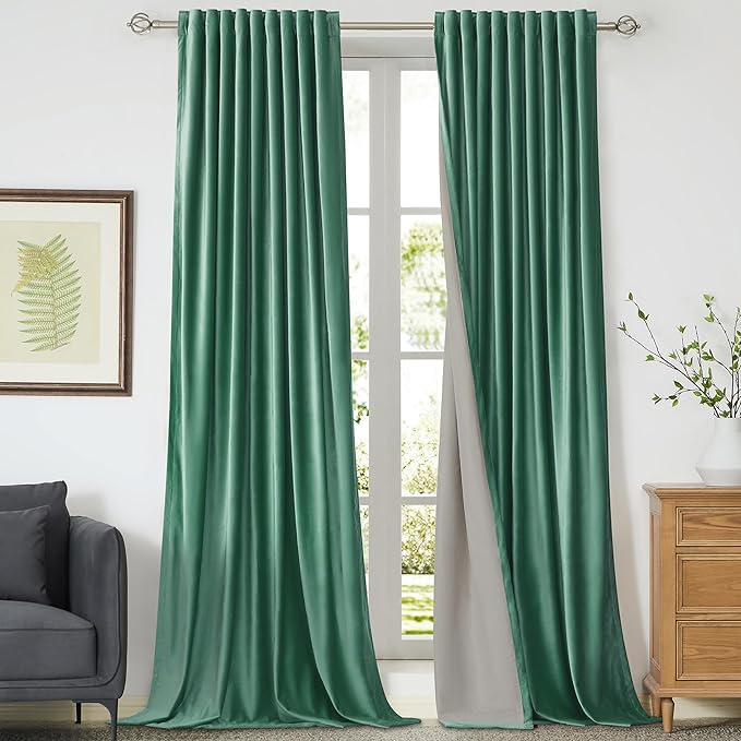 100% Full Blackout Velvet Curtains 108 inch Long for Living Room ,Set of 2 Liner Turquoise Aqua Rod Pocket Back Tab Window Treatment Room Darkening Heavy Decorative Curtains Drapes for Bedroom