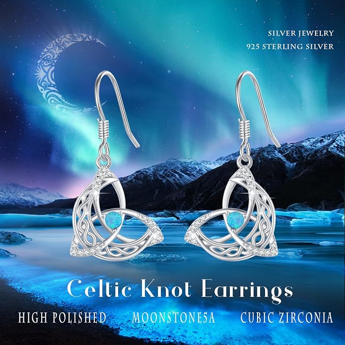 Celtic Knot Earrings 925 Sterling Silver Abalone Drop Dangle Celtic Earrings Gifts for Women