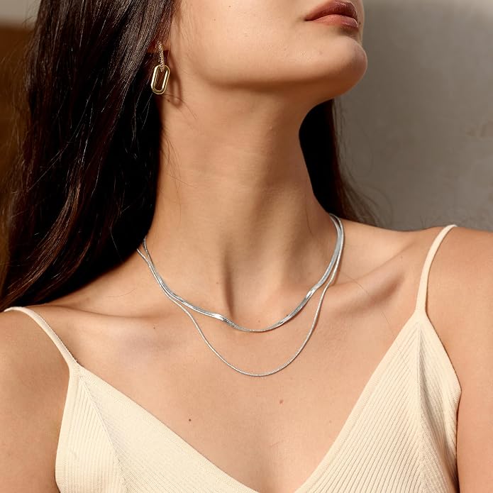 CHESKY 14K Gold/Silver Plated Snake Chain Necklace Herringbone Necklace Gold Choker Necklaces for Women Gifts Jewelry 1.5/3/5MM(W) 14"/16"(L) Mothers Day Gifts for Mom