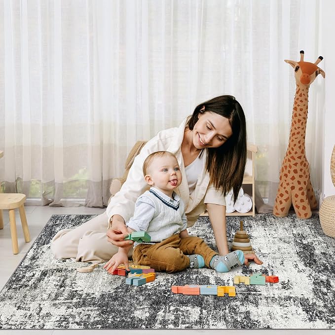 Runner Rug 2'6''x8' Washable Runner Rug: Machine Washable Kitchen Area Rug with Anti-Slip Backing Non-Shedding Stain-Resistant Long Soft Carpet Runner for Hallway, Bedroom, Laundry Room- Black