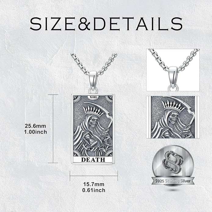 Skull/Skeleton Memento Mori Necklace 925 Sterling Silver Skull/Skeleton Pendant Hourglass Necklace Skull/Skeleton Jewelry for Men Women