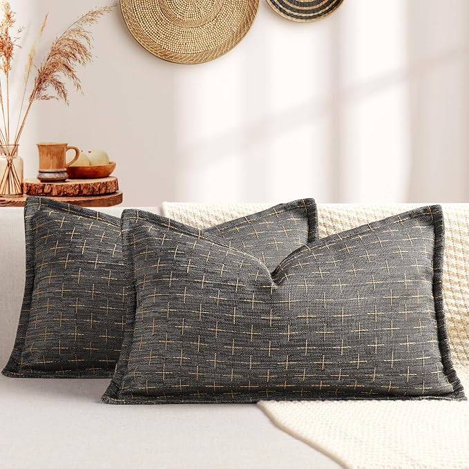 ZWJD 12x20 Pillow Covers Set of 2 Soft Polyester Textured Pillow Covers with Stylish Flange Edge Cozy Farmhouse Throw Pillows for Couch Bed Sofa Living Room