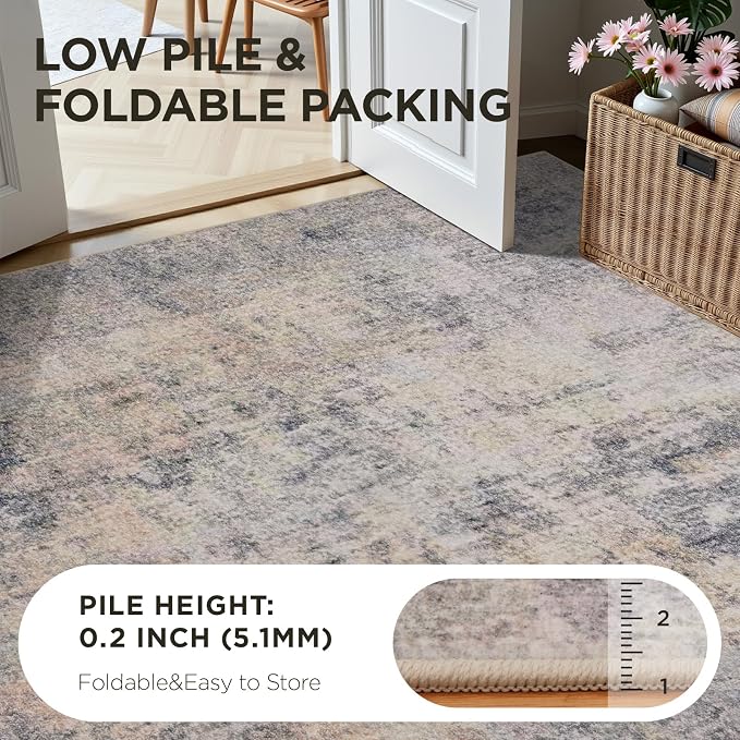 Joydeco 8x10 Area Rugs for Living Room, Non Slip Modern Abstract Machine Washable Rug, Low Pile Stain Resistant Non-Shedding Thin Carpet for Bedroom, Dining Room, Home Office, Pet & Child Friendly