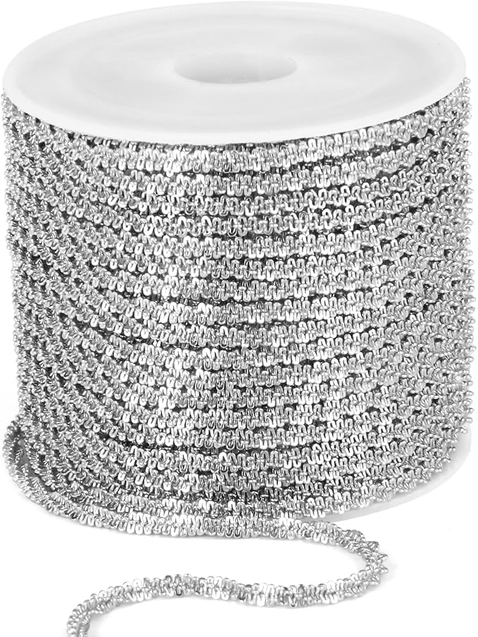 33 Feet Stainless Steel Sparkle Chains Roll, 2.5mm Width 304 Stainless Steel Dainty Twisted Singapore Chain Bulk Spool for Jewelry Making DIY Craft
