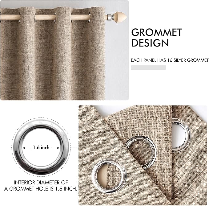 MIULEE Extra Wide 100% Blackout Curtains for Sliding Glass Doors Linen Textured W100 x L90 inch Panel Copper Brown Thermal Insulated Grommet Room Darkening Drapes for Patio, 1 Panel Set