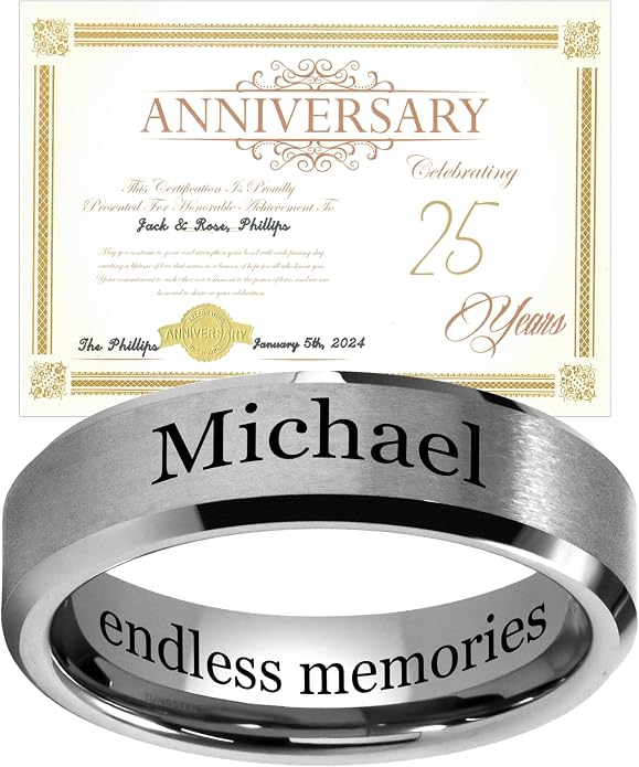LerchPhi 8MM Black Tungsten Rings for Men, Polished Black Mens Rings with Silver Beveled Edge Mens Wedding Band