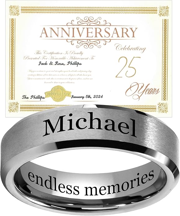 LerchPhi 8MM Black Tungsten Rings for Men, Polished Black Mens Rings with Silver Beveled Edge Mens Wedding Band