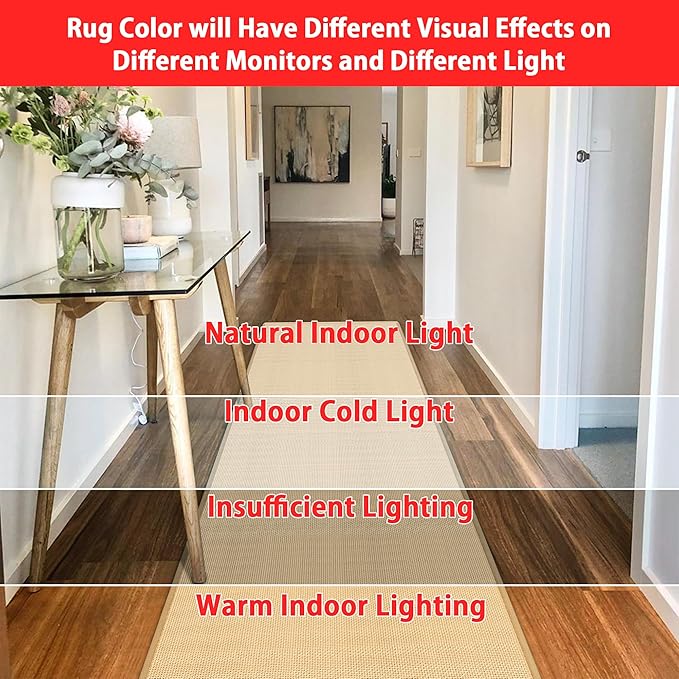 GOYLSER 17ft Jute Running Rugs for Hallway, Kitchen Rug Runner Non Slip Washable Hall Runner Rug, Beige Runner for Kitchen Floor Non Slip