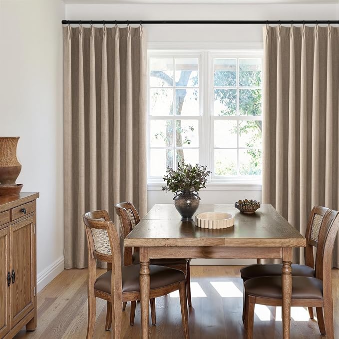 MIULEE Copper Brown Pinch Pleated 100% Blackout Linen Curtains 102 Inch Length 2 Panels Set, Black Out Memory Trained Pleat Curtains Light Blocking Room Darkening Drapes for Bedroom Living Room Window