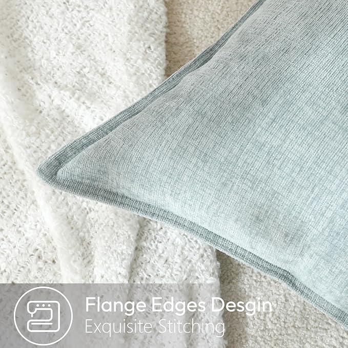 Stellhome Set of 2 Super Soft Textured Decorative Pillow Covers Lumbar Chenille Throw Pillow Covers Accent Solid Cushion Cover for Couch Sofa Bedroom Living Room 12x20 Inch, Aqua Haze