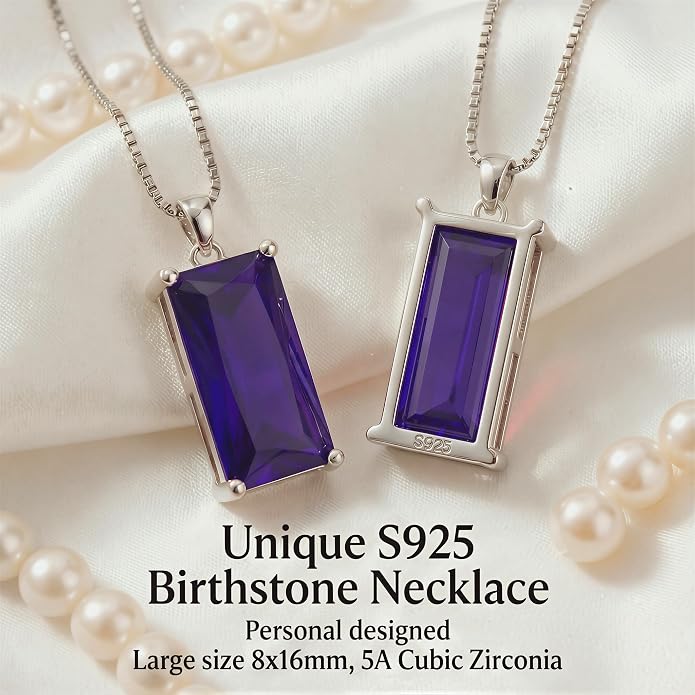 8mm x 16mm Square Birthstone Pendant Necklace – Fashion charming Sterling Silver Gift for women