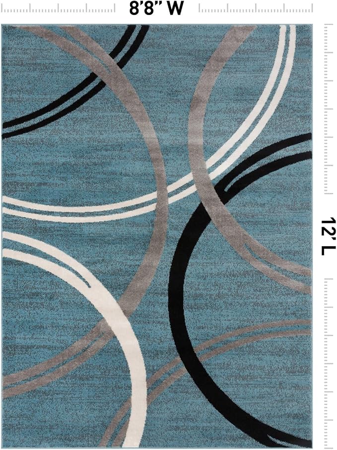 Rugshop Wavy Circles Modern Fade-Resistant Area Rug Blue 8'8" x 12'