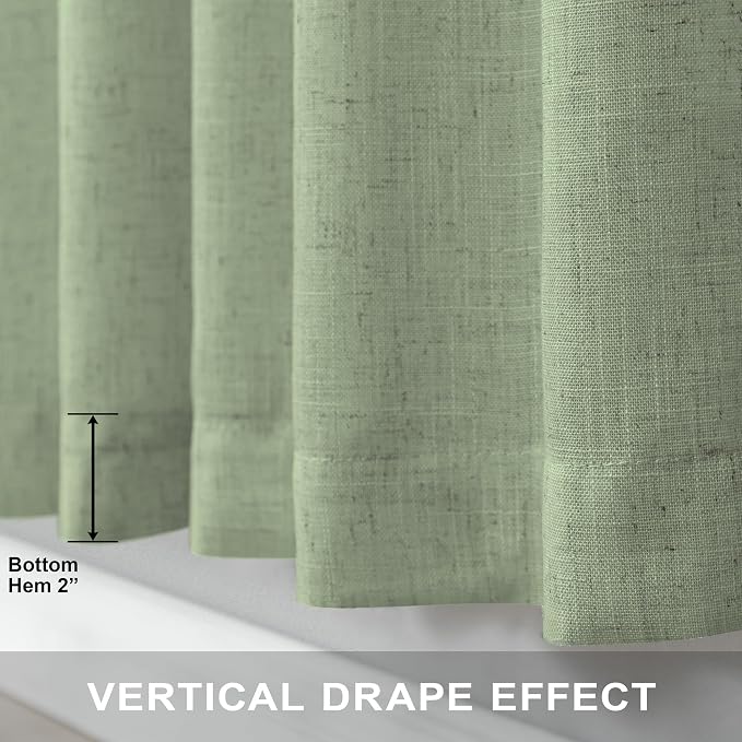 Pitalk Sage Green Curtains 102 Inches Long for Living Room 2 Panels Set Back Tab Pocket Boho Window Drape Semi Sheer Light Filtering Light Green Linen Curtain 102 Length for Bedroom Patio Sliding Door