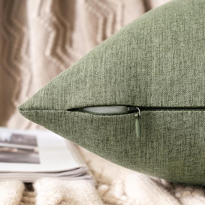 MIULEE Pack of 2 Decorative Outdoor Solid Waterproof Throw Pillow Covers Spring Faux Linen Garden Farmhouse Cushion Cases for Patio Tent Balcony Couch Sofa 16x16 Inch Gray Green