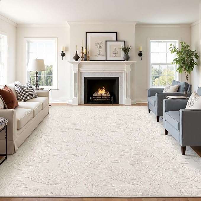 Pauwer Area Rugs for Living Room 8x10, Machine Washable Non Slip Rug, Beige | Neutral Boho Modern, Soft Fluffy Indoor Floor Carpet, For Bedroom Dining Room Nursery Kids Room Dorm