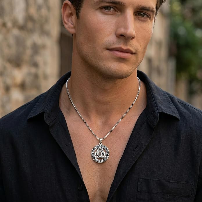 Celtic Necklace for men Sterling Silver Celtic Knot Triquetra Triangle Trinity Necklace Gift for Men