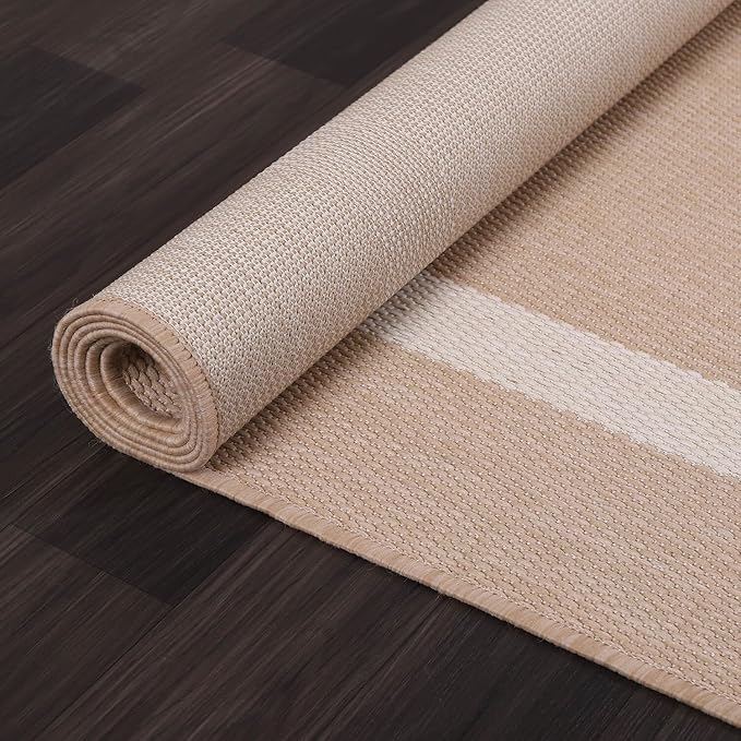 Luul Home Bordered Outdoor Rug 10x14 Washable Outside Carpet for Indoor Patio Porch Waterproof Easy Cleaning Non Shedding Area Rugs Beige 10 x 14