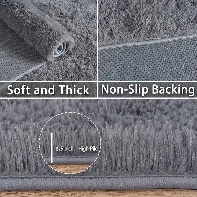 Dssimo Super Fluffy 10x14 Rugs for Living Room, Modern Shag Grey Area Rugs, Soft and Cozy Plush Large Under Bed Carpet for Kids, Girls Boys and Teens Decorations for Bedroom Dorm Nursery Classroom
