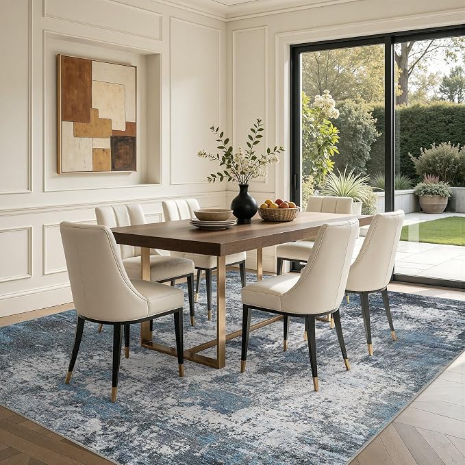 DMOYEST Area Rug Living Room Rugs - 6x9 Large Soft Indoor Neutral Modern Abstract Low Pile Washable Rug Carpet for Bedroom Dining Room Farmhouse Home Office - Grey Blue