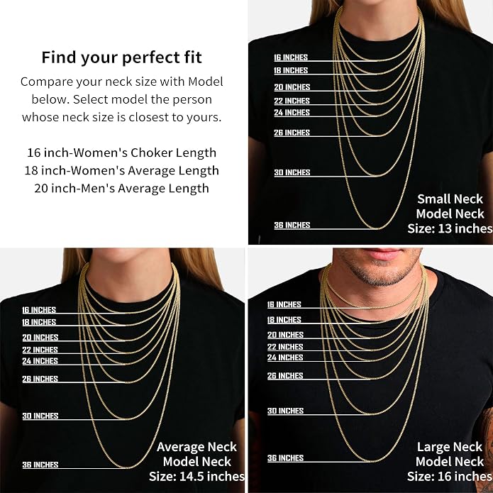 ASHINE 18K Gold Box Chain Necklace for Women, 1mm Italian Lobster Clasp Chains, Dainty & Sturdy Necklace with Silver Polishing Cloth Available in 16-36 Inch
