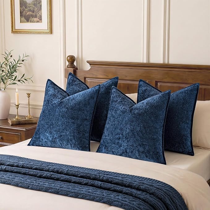 a moment Throw Pillow Covers 20X20 Inch 4 Packs,Soft Velvet Decorative Pillow Cases with 3D Ice Flower,Texture Modern Accent Cushion Covers for Sofa Couch Home Decor Navy Blue