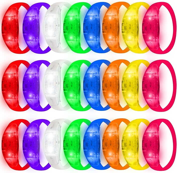 24 Pack Light UP Bracelets Sound Activated Flashing Wristbands Music Control Glow in the Dark Bracelets for Rave Game Prizes Carnival Concerts Night Events Mardi Gras Party Favors