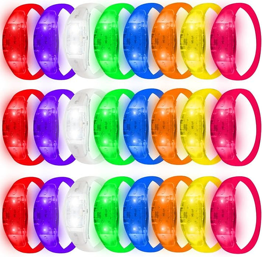 24 Pack Light UP Bracelets Sound Activated Flashing Wristbands Music Control Glow in the Dark Bracelets for Rave Game Prizes Carnival Concerts Night Events Mardi Gras Party Favors