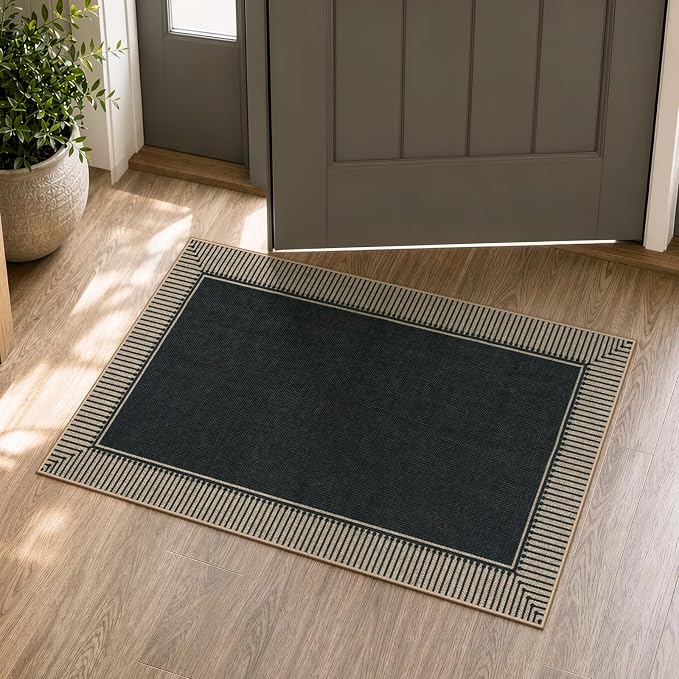 Moynesa 2x3 Easy Jute Kitchen Rug, Striped Border Front Door Mat Washable Non Slip Small Entryway Rugs, Indoor Outdoor Farmhouse Doormat Carpet for Bathroom Doorway Porch Foyer