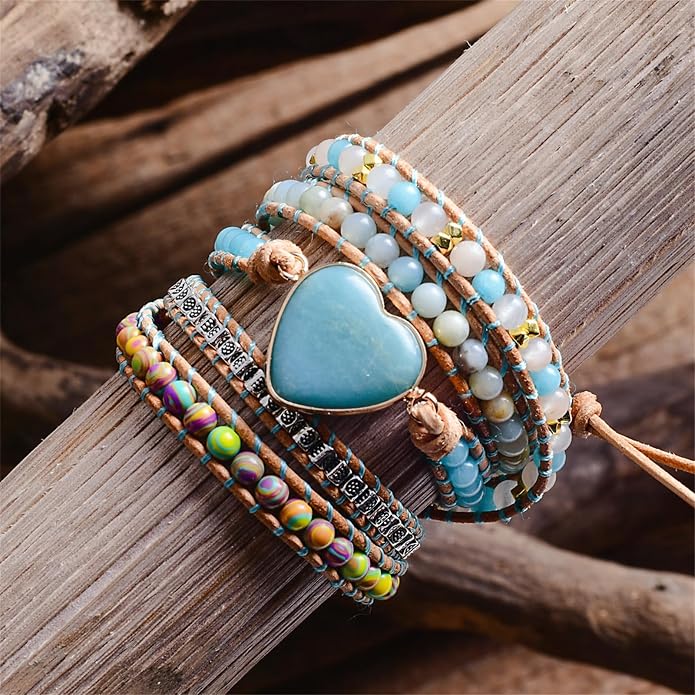 YGLINE Natural Stone Bracelet 3 Wraps Bracelet Handmade Boho Bracelet for Women Bracelet
