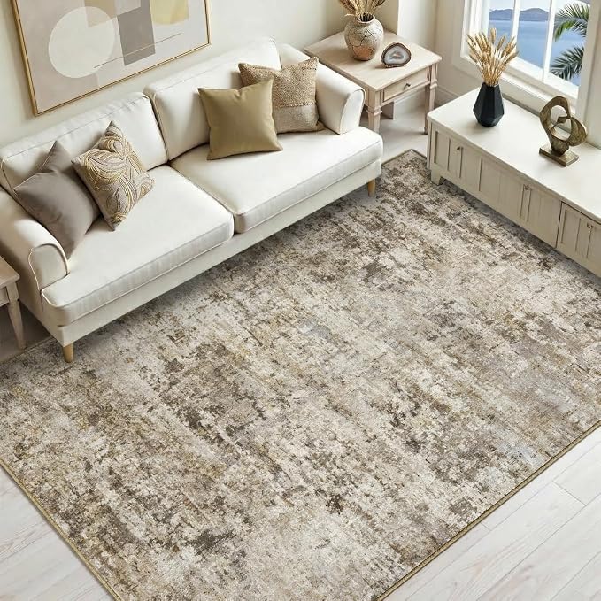 4x6 Area Rugs Washable Living Room Rug-No Slip Soft Carpets Modern Abstract Indoor Floor Stain Resistant Carpet for Bedroom Dining Room Farmhouse Nursery Home Office Brown