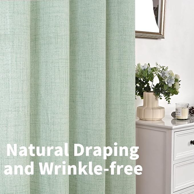 YoungsTex Linen Curtains 45 Inch Length for Living Room, Short Light Filtering Drapes Textured with Bronze Grommet Privacy for Bedroom Decorative, Sage Green, 52 x 45 Inch, 2 Panels