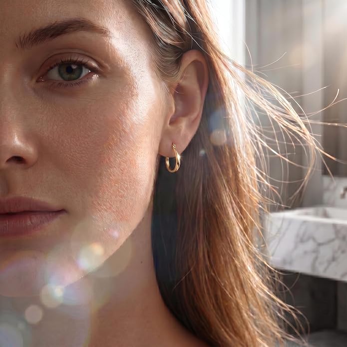 14K Gold Hoop Earrings for Women Modern U-Shaped Design Comfortable Wear Hypoallergenic Fashion Jewelry Multiple Sizes 17/25/30/35mm
