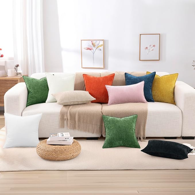 decorUhome Chenille Ultimate Gray Throw Pillow Covers 18x18 Set of 2 | Fall Soft Couch Decorative Modern Velvet Pillow Cases with Elegant Design for Sofa Bed Living Room Home Decor