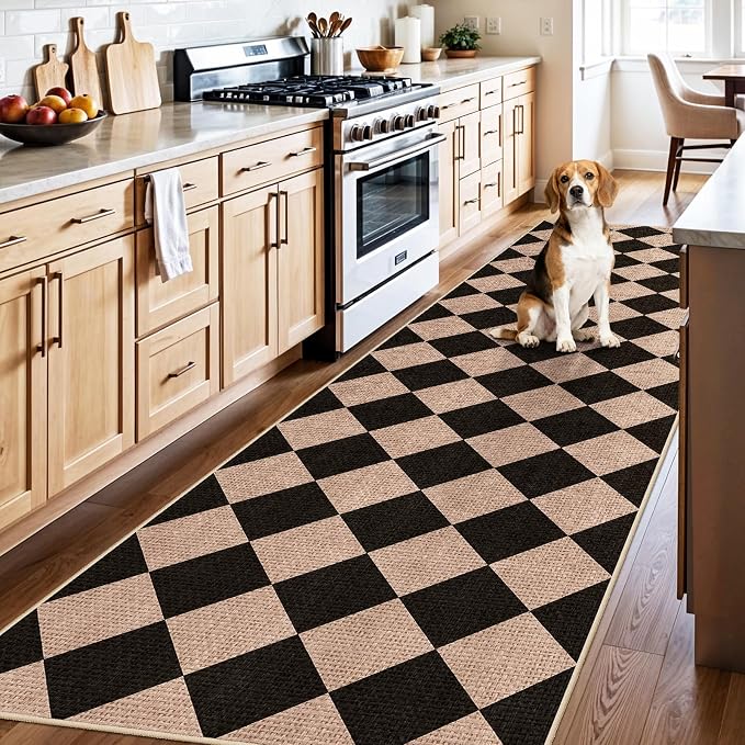 3x10 Runner Rug for Hallways: Washable Non Slip Kitchen Long Jute Runners | Extra Long Carpet for Bathroom Office Laundry Dining Living Room - Durable Floor Mat, Boho Farmhouse Decor (Black/Brown,3x10)