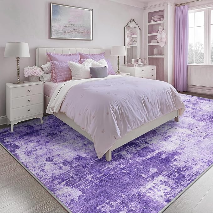 RELEANY Washable Area Rugs 5'x7' Non-Slip Modern Abstract Soft for Living Room Entryway Bedroom Kitchen, Print Pattern, Purple Gray Pink White