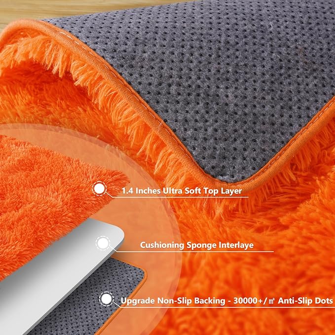8x10 Large Area Rugs for Living Room, Orange Fluffy Shag Rug | Soft and Comfy, Big Fuzzy Carpet for Bedroom, Nursery, Kids, Girls, Boys Room Dorm Home Decor Aesthetic, Upgrade Non Slip