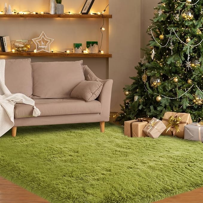 CAIYUECS Green Area Rug Bedroom 5x8: Fluffy Shag Rugs for Living Room-Modern Fuzzy Furry Plush Soft Rugs for Kids Girls Room,Shaggy Rug for Living Room,Bderoom,Dorm Home Decor(5x8 Feet,Light Green)
