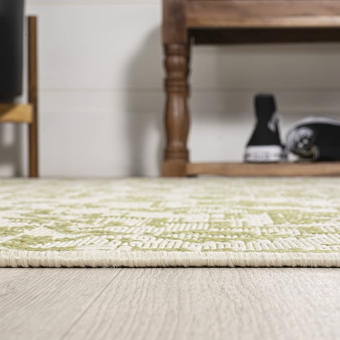 JONATHAN Y Boho Medallion Indoor Outdoor Square Area Rug 5X5 Cream/Green, Estrella Textured Weave for Backyard, Patio, Porch, Easy-Cleaning, High Traffic, Pet-Friendly, Non-Shedding (SMB105E-5SQ)