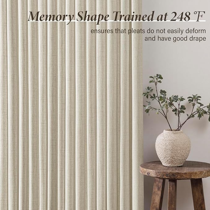 MIULEE Pinch Pleated Thick Linen Curtains 96 Inch 4 Panels Set Back Tab Memory Trained Pinch Pleat Semi Sheer Light Filtering Privacy Curtain Let Light in Window Drapes for Living Room Bedroom Cream