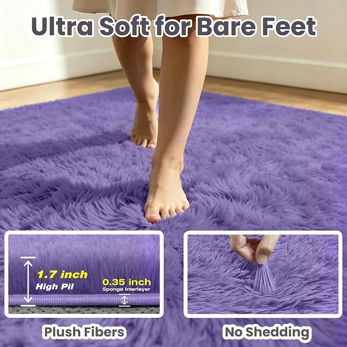 8x10 Area Rug for Living Room, Ultra Soft Fluffy Purple Rugs for Bedroom, Non Slip Large Shag Carpet, Fuzzy Plush Nursery Rug, Thick Washable Indoor Floor Carpets for Kids Office Dorm Home Decor