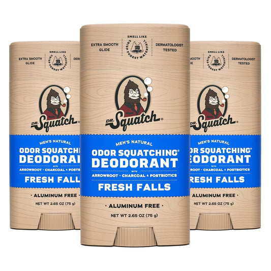 Dr. Squatch Natural Deodorant for Men - Odor-Squatching Aluminum Free - Fresh Falls (2.65 oz, 3-Pack)