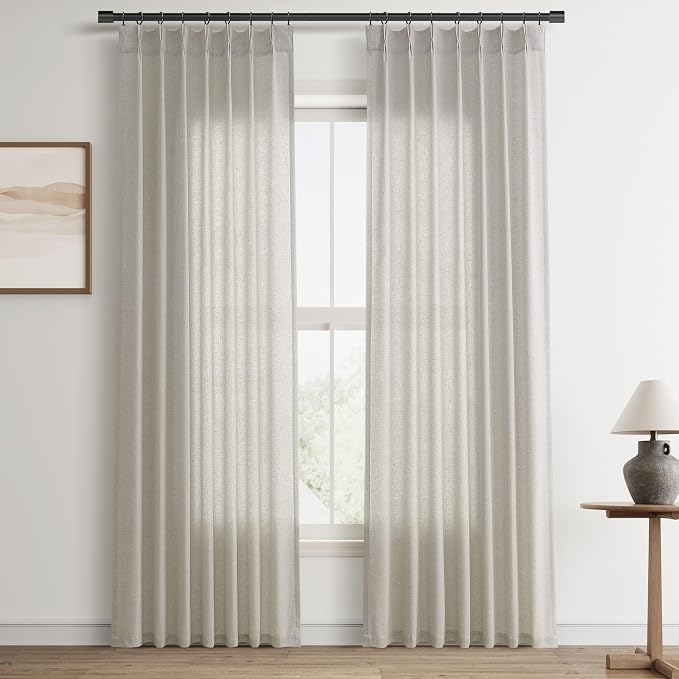 Aersas Silver Pinch Pleat Linen Curtains 84 Inch Length 2 Panels Set for Bedroom Dinging Room Semi Sheer Boho Farmhouse Neutral Window Curtains 84 Inches Long for Living Room Nursery 40x84