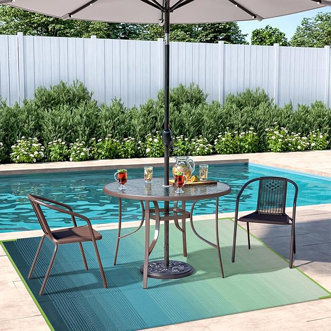 Anidaroel 6x9ft Ombre Outdoor Rug Waterproof, Plastic Straw Outside Rug, Camping Rugs for Outside RV, Large Outdoor Area Rug for Porch, Backyard, Patio Decor(Blue&Green,6'x9')