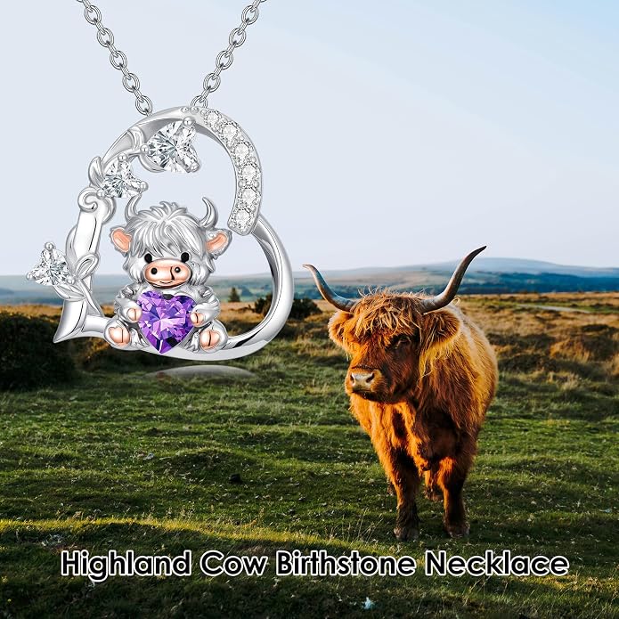 PELOVNY Teddy Bear Necklace for Women 925 Sterling Silver Bear/Highland Cow/Fox/Cat/Axolotl Birthstone Necklace Christmas Birthday Jewelry Gifts for Mom Daughter Wife Sister