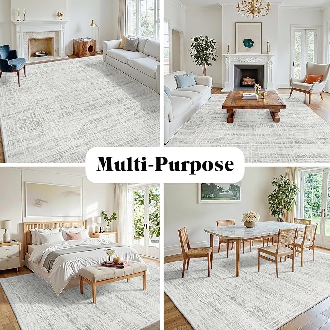 4x6 Area Rugs Washable Rug: Anti-Skid Abstract Modern Living Room Rug Soft Thin Carpets Indoor Floor Non-Shedding Carpet for Bedroom Dining Farmhouse Nursery Home Office (White Gray, 4'x6')